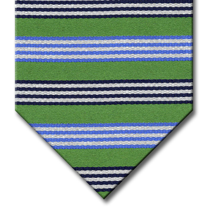 Green with Blue, Navy and Silver Stripe Tie