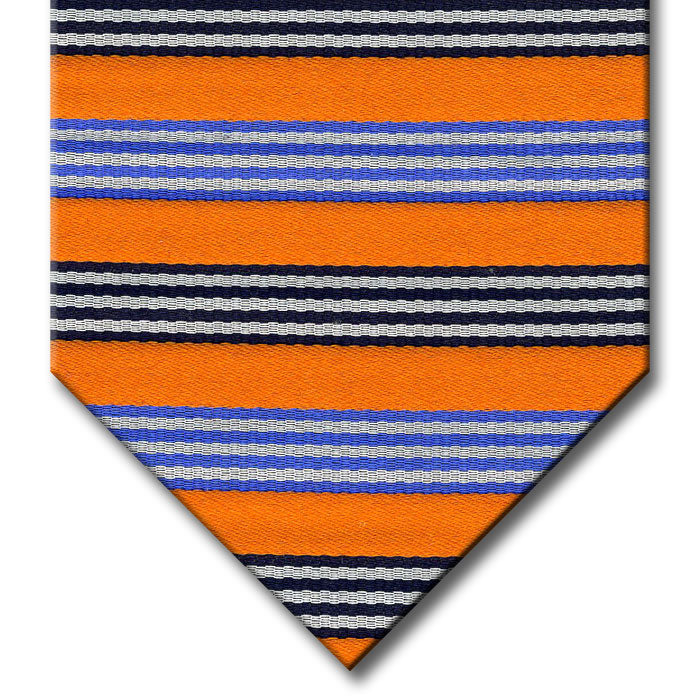 Orange with Blue, Navy and Silver Stripe Tie