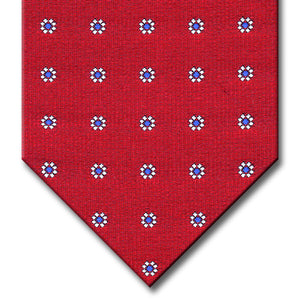 Red with Blue and Silver Floral Pattern Tie