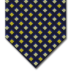 Black with Navy and Gold Geometric Pattern Tie