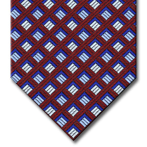 Burgundy with Navy and Silver Geometric Pattern Tie