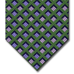 Green with Dark Blue and Lavender Geometric Pattern Tie
