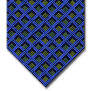 Blue with Dark Blue and Green Geometric Pattern Tie