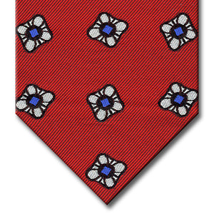 Red with Silver and Blue Floral Pattern Tie