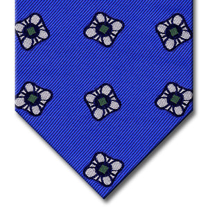 Blue with Silver and Green Floral Pattern Tie