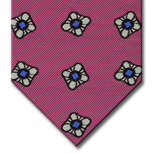 Pink with Silver and Blue Floral Pattern Tie