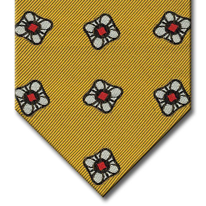 Gold with Silver and Red Floral Pattern Tie