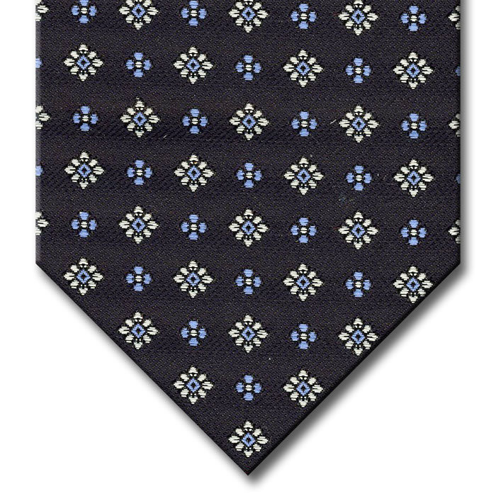 Navy with Silver and Light Blue Floral Pattern Tie