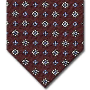 Burgundy with Silver and Light Blue Floral Pattern Tie