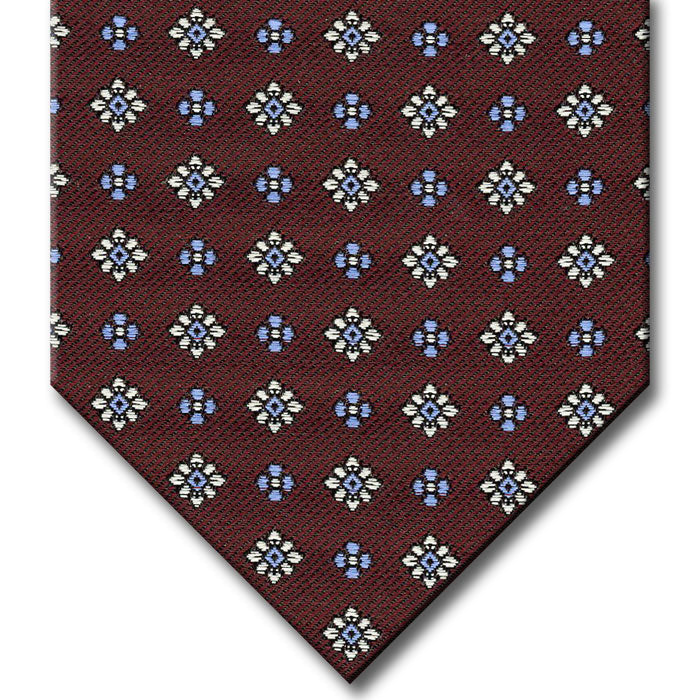 Burgundy with Silver and Light Blue Floral Pattern Tie