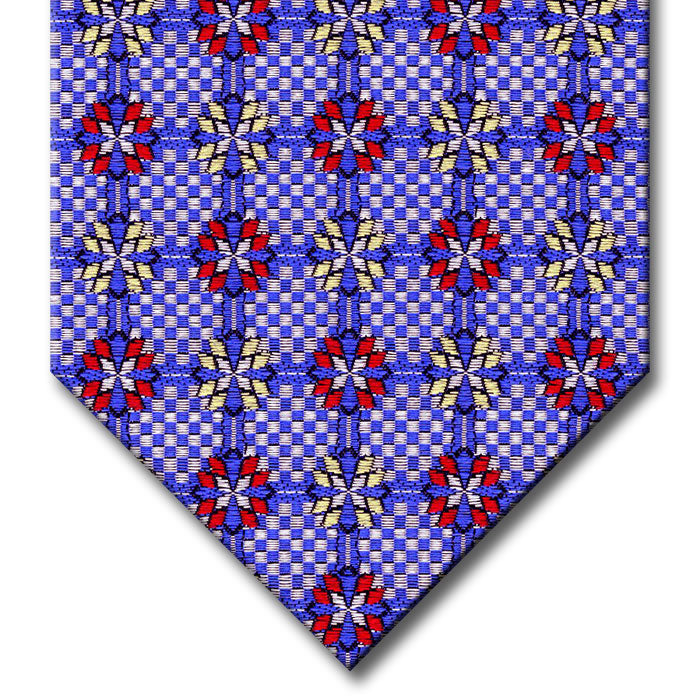 Blue and Silver with Red and Yellow Medallion Custom Tie