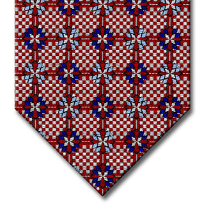 Red and Silver with Navy and Light Blue Medallion Custom Tie