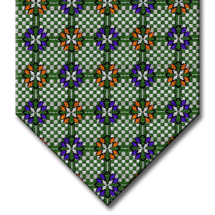 Green and Silver with Purple and Orange Medallion Tie