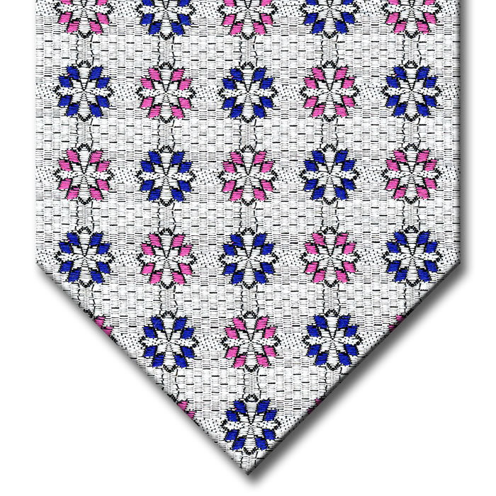 Silver with Navy and Pink Medallion Tie