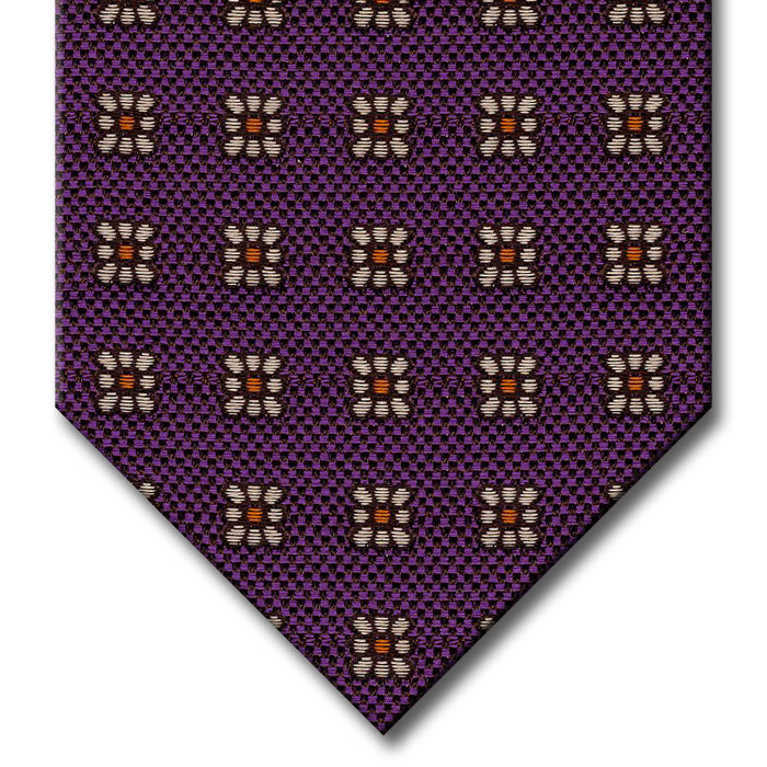 Purple with Silver and Orange Floral Pattern Custom Tie