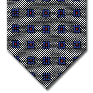 Silver with Blue and Red Floral Pattern Tie