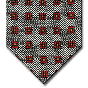 Silver with Red and Orange Floral Pattern Tie