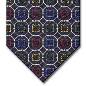 Navy and Silver with Red, Blue, Green and Orange Medallion Custom Tie