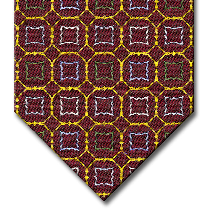 Burgundy and Gold with Green, Blue and Silver Medallion Custom Tie
