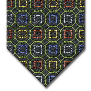 Dark Green and Green with Red, Blue and Gold Medallion Custom Tie
