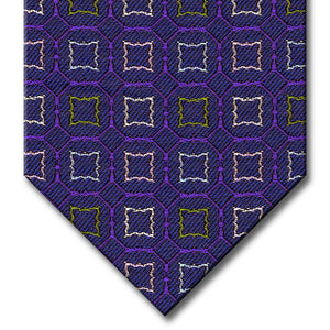 Blue and Purple with Green, Silver and Pink Medallion Custom Tie