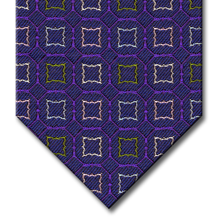 Blue and Purple with Green, Silver and Pink Medallion Custom Tie