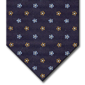 Navy with Light Blue and Brown Floral Pattern Tie