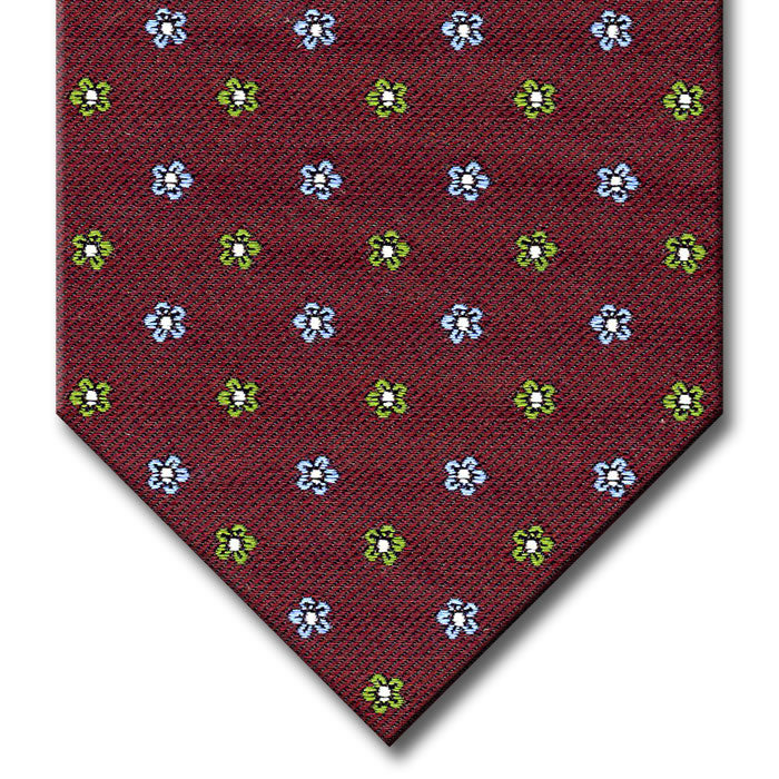 Burgundy with Light Blue and Green Floral Pattern Tie