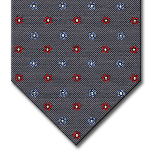 Charcoal Gray with Light Blue and Red Floral Pattern Custom Tie