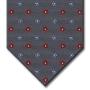 Charcoal Gray with Light Blue and Red Floral Pattern Tie