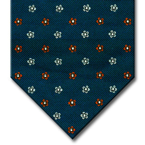 Blue with Light Blue and Orange Floral Pattern Custom Tie