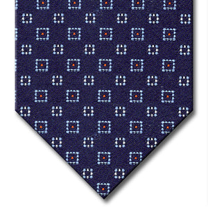 Navy with Light Blue, Red and Silver Geometric Pattern Custom Tie