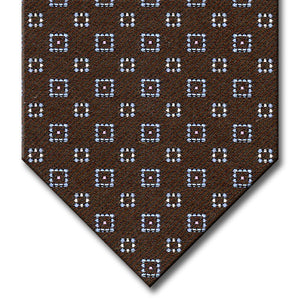 Brown with Light Blue, Pink and Silver Geometric Pattern Tie