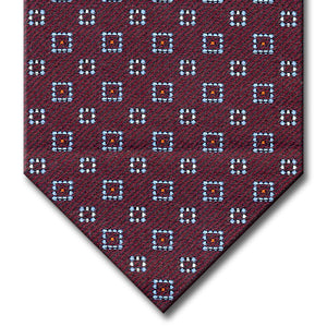 Burgundy with Light Blue, Red and Silver Geometric Pattern Tie