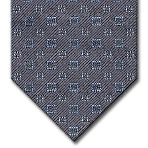 Charcoal Gray with Light Blue, Green and Silver Geometric Pattern Tie