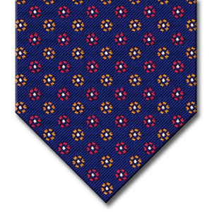 Navy with Red, Gold and Silver Floral Pattern Tie