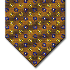 Brown with Navy, Gold and Silver Floral Pattern Tie