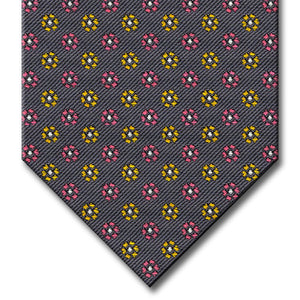 Charcoal Gray with Pink, Gold and Silver Floral Pattern Tie