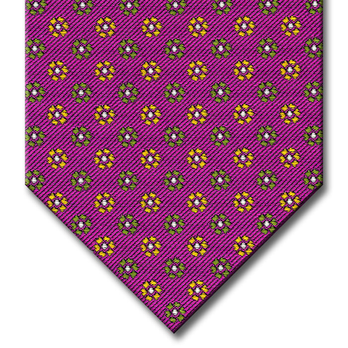 Pink with Olive, Gold and Silver Floral Pattern Tie