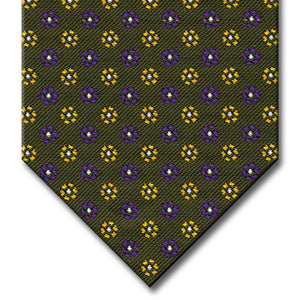 Olive with Purple, Gold and Silver Floral Pattern Tie